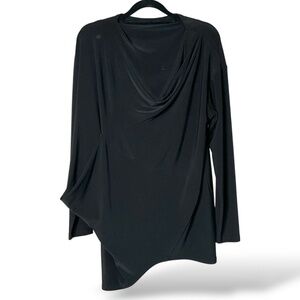 SYMPLI Black Draped and Asymmetrical Long Sleeve Stretch Jersey Top US Sz 4
